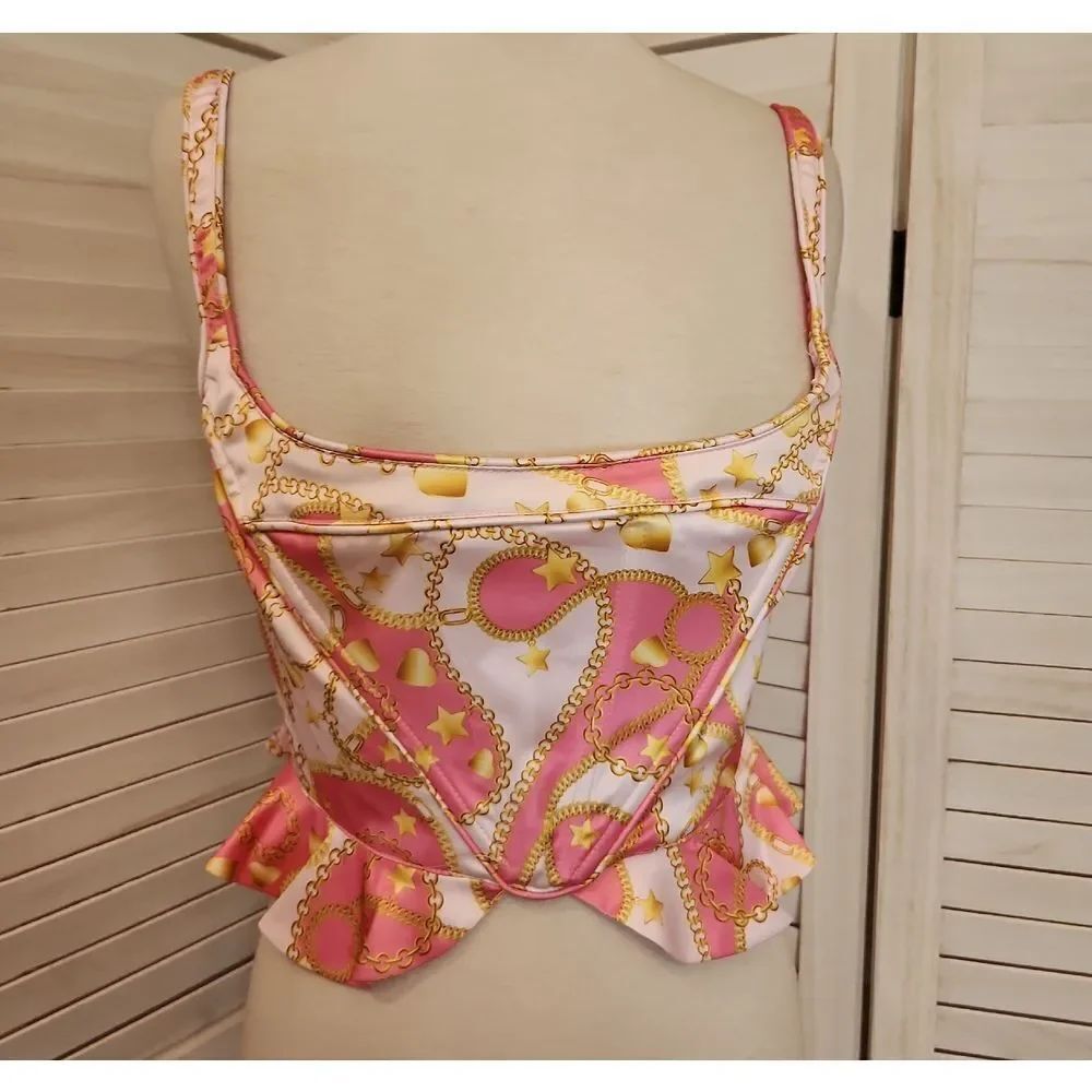 Dolls Kill Pink and Gold Chain Print Top Size M NWT